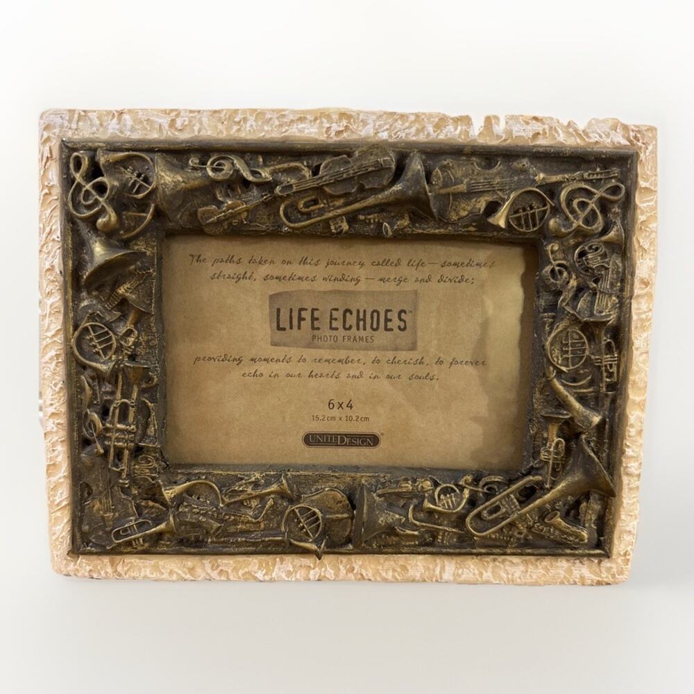 Life Echoes Musical Instrument Picture Frame Vintage Bronze Resin 4x6 Wall Decor